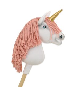 Einhorn Weiß, pastellrosa Mähne, Gold — Einhorn-Steckenpferd von Galoppherz