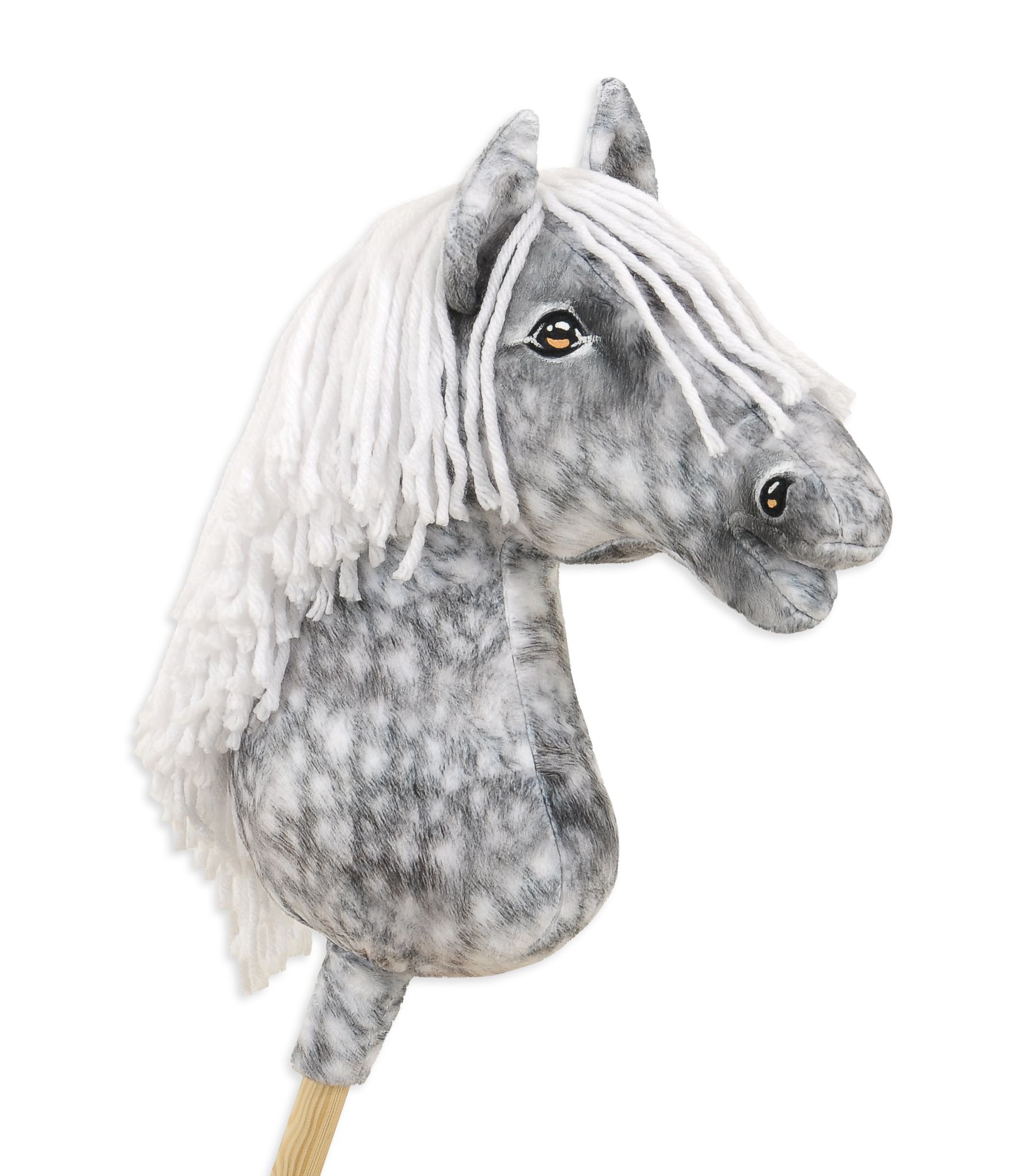 Hobby Horse Apfelschimmel mit weißer Mähne — handgenähtes Steckenpferd