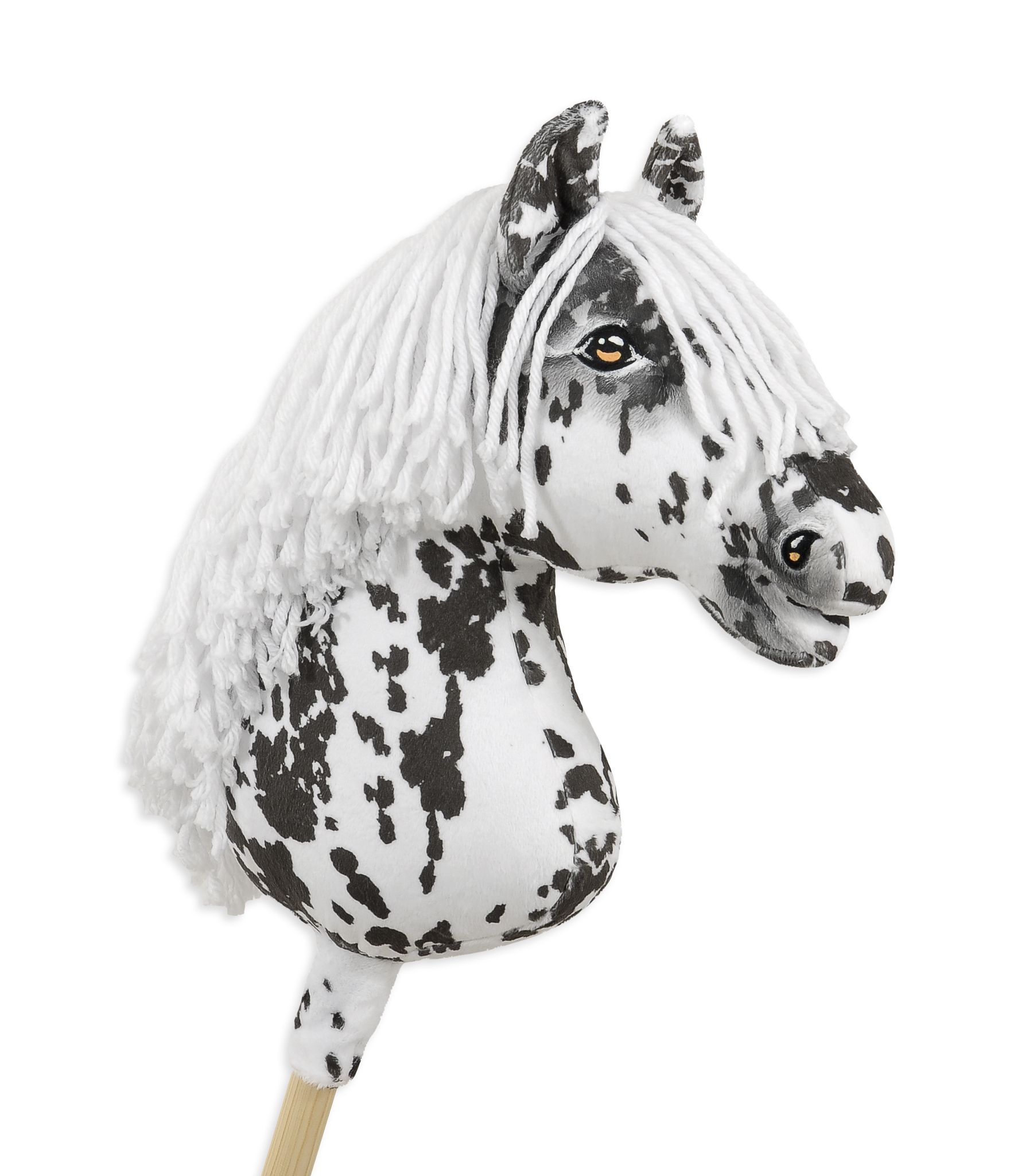 Hobby Horse Tigerschecke mit weißer Mähne — handgenähtes Steckenpferd